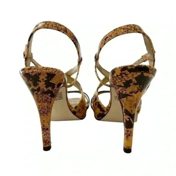Fioni Strappy High Heel Sandals Snakeskin Tan Brown Faux Leather Size 7.5 - Picture 6 of 14